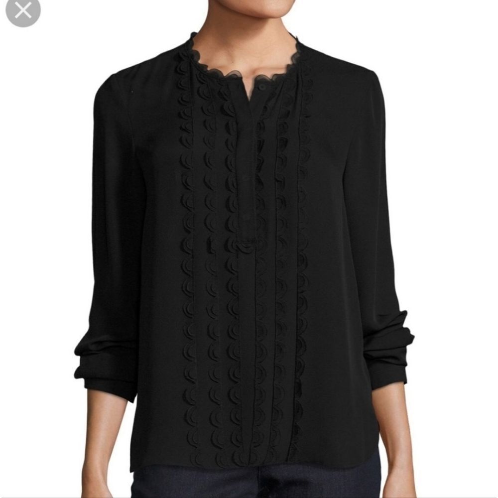 Elie Tahari Antanella Silk Scallop Trim Blouse